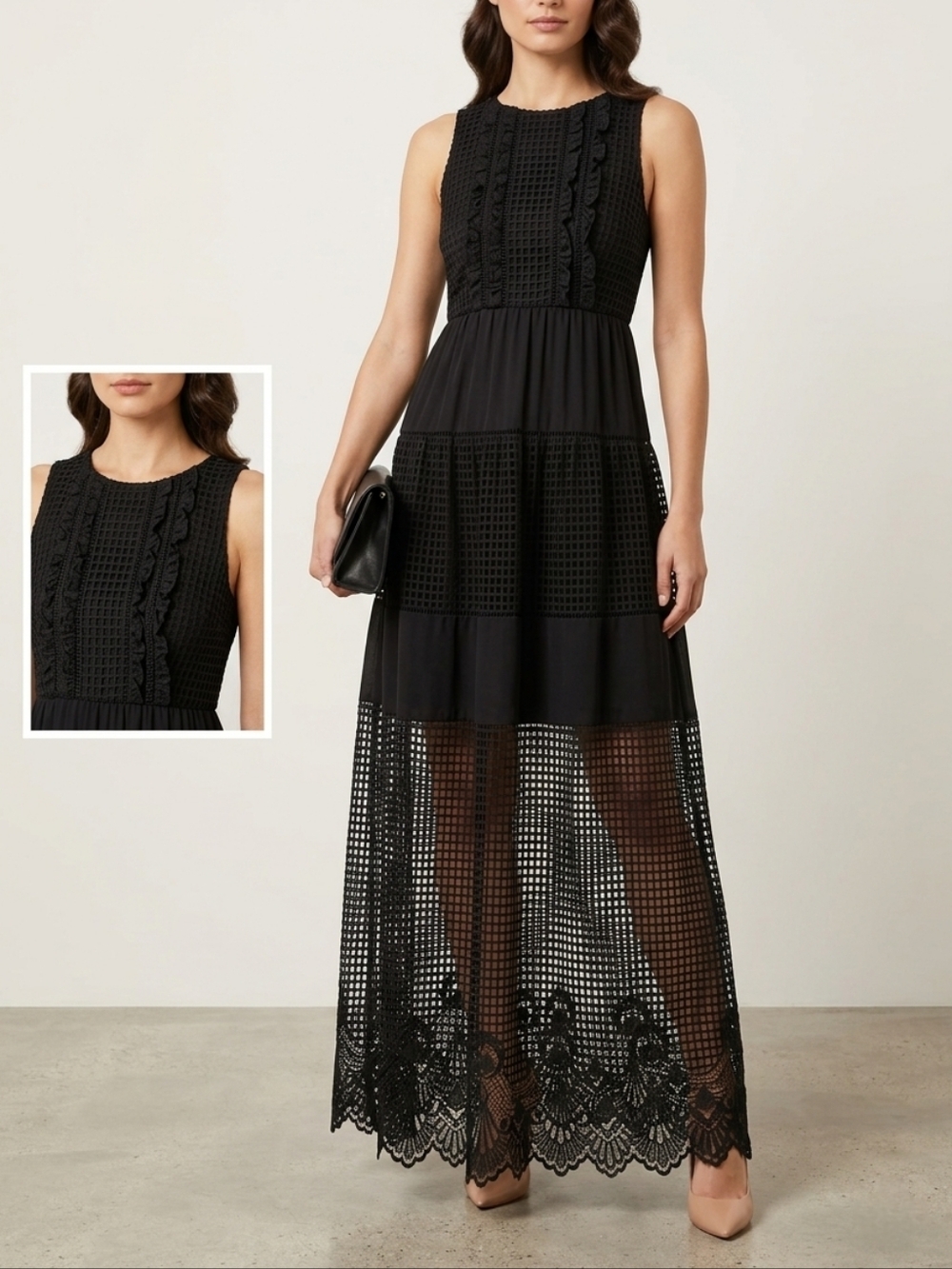 bebe Black Sheer Panel Maxi Dress